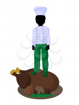 Royalty Free Clipart Image of a Boy Chef With a Roasted Turkey