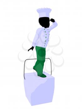 Royalty Free Clipart Image of a Boy Chef on a Takeout Box