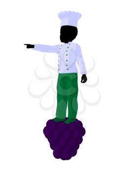 Royalty Free Clipart Image of a Boy Chef Standing on Grapes