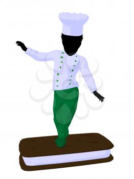 Royalty Free Clipart Image of a Boy Chef on an Ice-Cream Sandwich