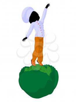 Royalty Free Clipart Image of a Child Chef on a Cabbage