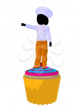 Royalty Free Clipart Image of a Child Chef on a Cupcake
