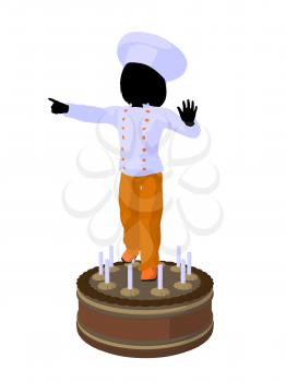 Royalty Free Clipart Image of a Girl Chef on a Cake