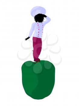 Royalty Free Clipart Image of a Chef Girl on a Bell Pepper