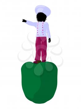 Royalty Free Clipart Image of a Chef Girl on a Bell Pepper