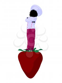 Royalty Free Clipart Image of a Chef Girl on a Strawberry