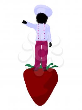 Royalty Free Clipart Image of a Chef Girl on a Strawberry