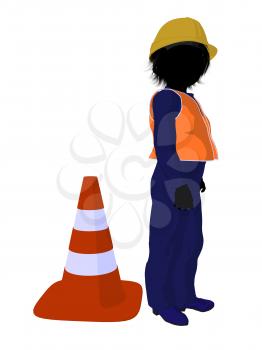 Royalty Free Clipart Image of a Child Road Construction Worker