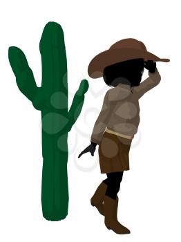Royalty Free Clipart Image of a Cowgirl Beside a Cactus