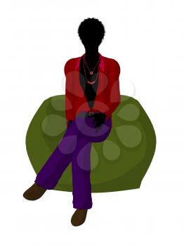 Royalty Free Clipart Image of a retro 70s Man on a Beanbag Chair