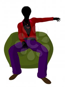 Royalty Free Clipart Image of a retro 70s Man on a Beanbag Chair
