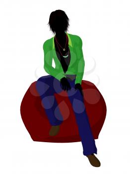 Royalty Free Clipart Image of a 70s Man Sitting in a Beanbag Chair