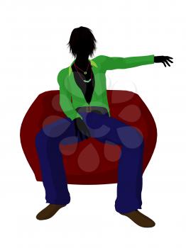 Royalty Free Clipart Image of a 70s Man Sitting in a Beanbag Chair