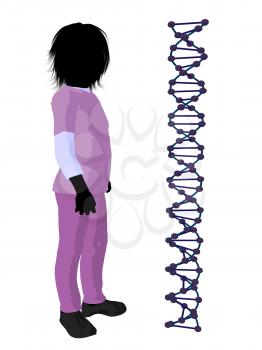 Royalty Free Clipart Image of a Boy Doctor Next to a DNA Strand