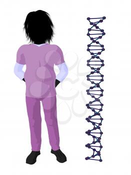 Royalty Free Clipart Image of a Boy Doctor Next to a DNA Strand