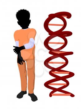 Royalty Free Clipart Image of a Boy Doctor Beside DNA