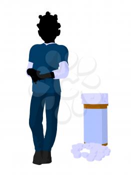 Royalty Free Clipart Image of a Girl Doctor Beside Pills