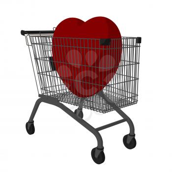 Royalty Free Clipart Image of a Heart in a Shopping Cart