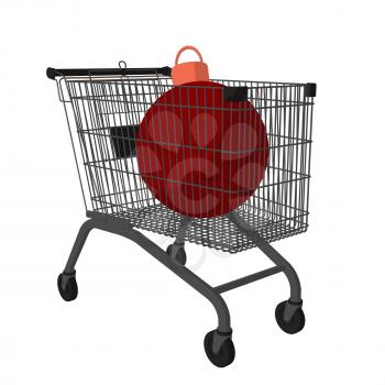 Royalty Free Clipart Image of a Shopping Cart With a Christmas Ornament