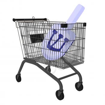 Royalty Free Clipart Image of a Dreidel in a Shopping Cart