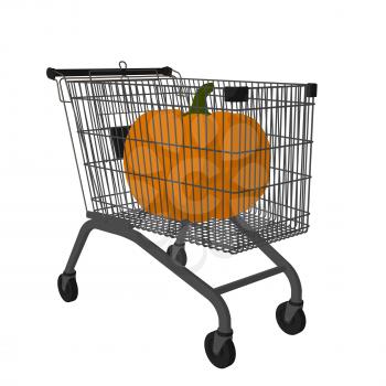 Royalty Free Clipart Image of a Pumpkin in a Shopping Cart