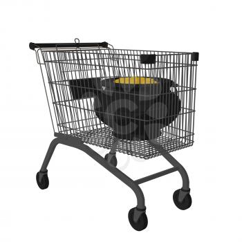 Royalty Free Clipart Image of a Pot of Gold in a Shopping Cart