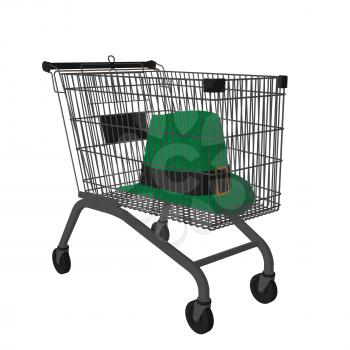 Royalty Free Clipart Image of a Leprechaun Hat in a Shopping Cart