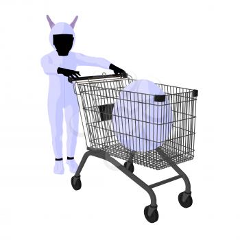 Royalty Free Clipart Image of an in a Shopping Cart Pushed by a Child in a Bunny Costume