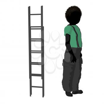 Royalty Free Clipart Image of a Boy Beside a Ladder