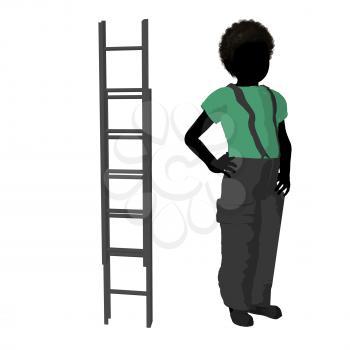 Royalty Free Clipart Image of a Boy Beside a Ladder