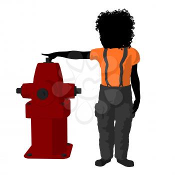 Royalty Free Clipart Image of a Boy at a Hydrant