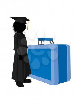 Royalty Free Clipart Image of a Graduate Beside a Large Lunchbox