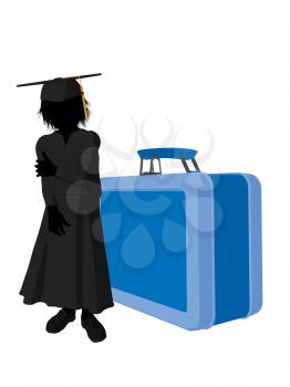 Royalty Free Clipart Image of a Graduate Beside a Large Lunchbox