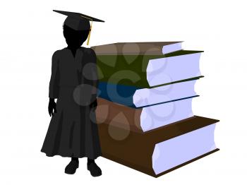 Royalty Free Clipart Image of a Graduate With a Pile of Books