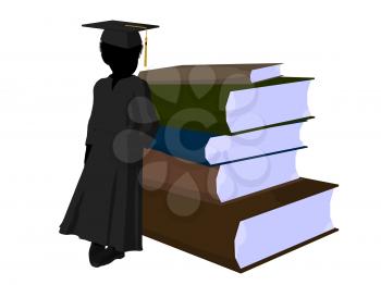 Royalty Free Clipart Image of a Graduate With a Pile of Books