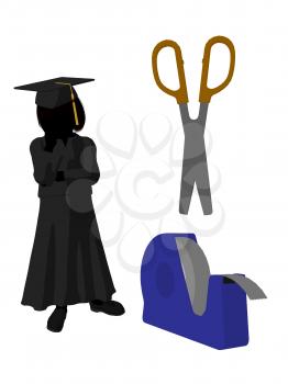Royalty Free Clipart Image of a Graduate With Scissors and Tape