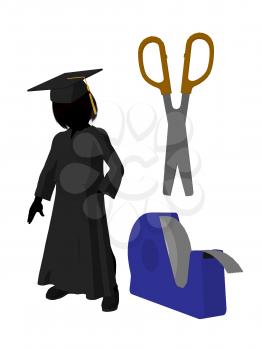 Royalty Free Clipart Image of a Graduate With Scissors and Tape