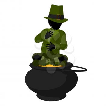 Royalty Free Clipart Image of a Leprechaun and Pot of Gold