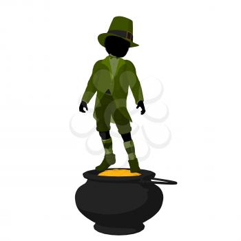 Royalty Free Clipart Image of a Leprechaun and Pot of Gold