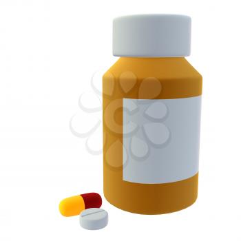 Bottle of pills on a white background