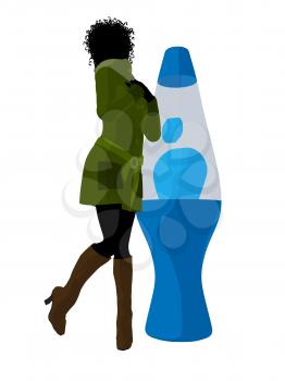Royalty Free Clipart Image of a Woman With a Lava Lamp