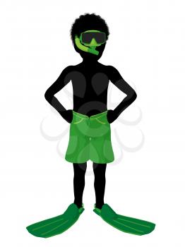 Royalty Free Clipart Image of a Boy Going Snorkelling