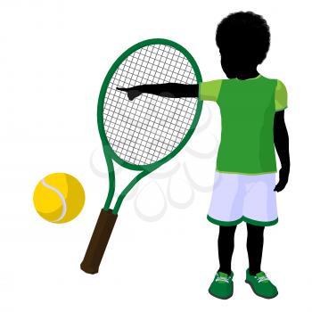 Royalty Free Clipart Image of a Boy With a Tennis Ball and Racketd