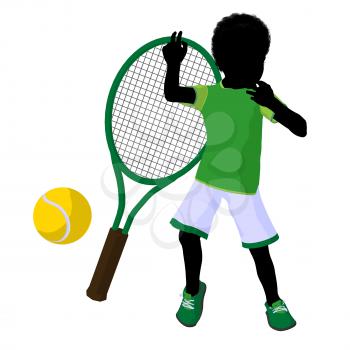 Royalty Free Clipart Image of a Boy With a Tennis Ball and Racket