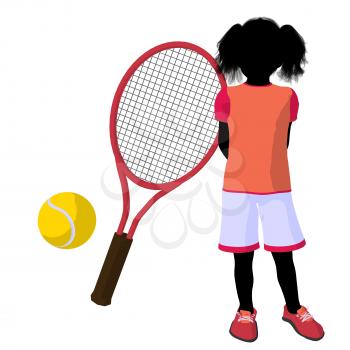 Royalty Free Clipart Image of a Girl, Tennis Racket and Ball