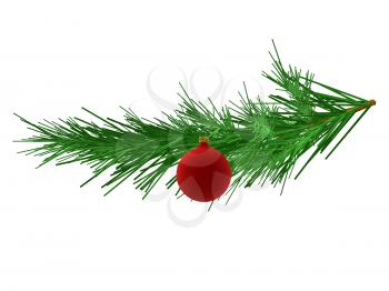 Royalty Free Clipart Image of a Christmas Tree Ornament on an Evergreen