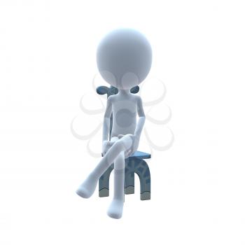 Royalty Free Clipart Image of a 3D Boy With a Giraffe Chair