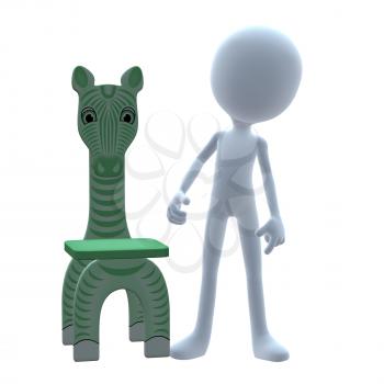 Royalty Free Clipart Image of a 3D Boy With a Zebra Chair