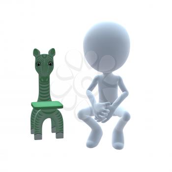Royalty Free Clipart Image of a 3D Boy With a Zebra Chair