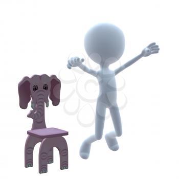 Royalty Free Clipart Image of a 3D Boy With an Elephant Chair